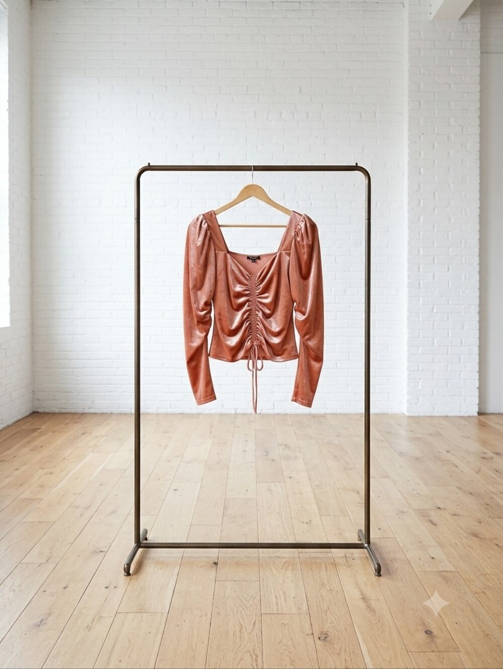 Express Ruched Satin Square Neck Top - Rose